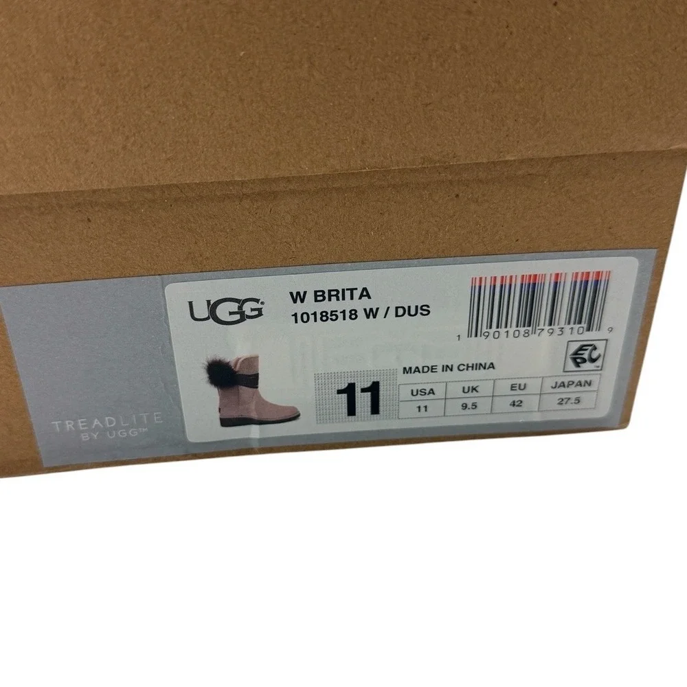 UGG Brita Boots Dusty Rose Suede Pom Pom Mid Calf Winter 1018518 Size 11 NEW